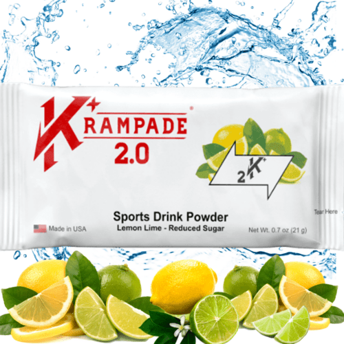 Krampade 2.0 2K Reduced Sugar Lemon Lime contains 2000mg potassium plus 50mg magnesium and 50mg sodium providing cramp relief for menstrual cramps, nighttime leg cramps, athletic cramps plus enhanced athletic performance, endurance, recovery and optimized hydration