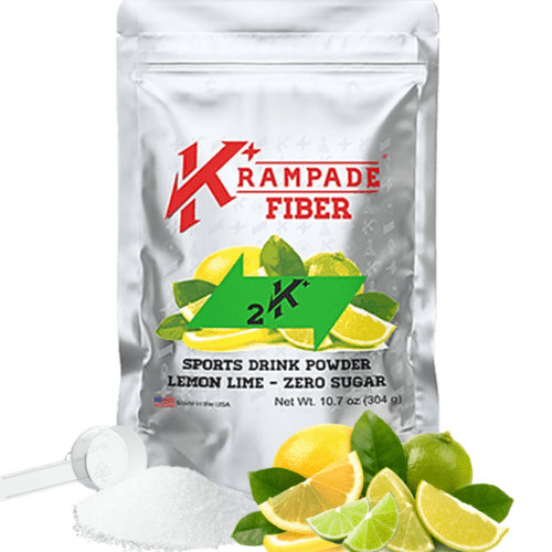 Krampade Fiber Zero Sugar has 9g prebiotic soluble fiber to enhance probiotic gut health plus 2000mg potassium, 50mg magnesium, and 50mg sodium for menstrual cramp relief, nighttime leg cramp relief, and prevent athletic cramps while enhancing performance, endurance, and recovery